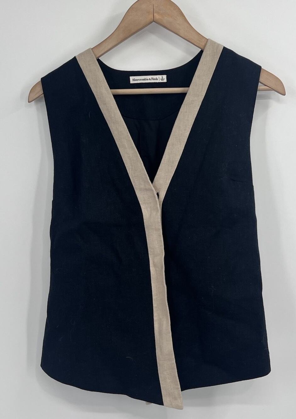 Abercrombie & Fitch Linen Blend Black Tan Trim Vest Small Preppy Minimalist